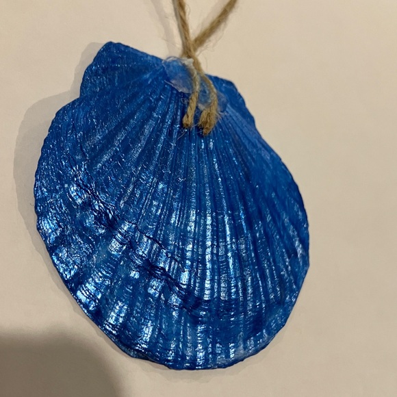 Handcrafted Shell Ornament Blue Pink Floral Metallic Decoupage - Picture 3 of 3